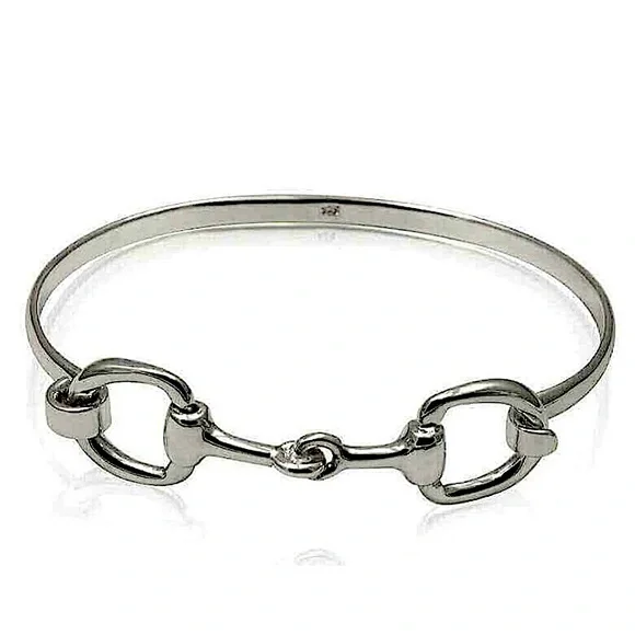 Sterling Silver Horse Bit Design Bangle Bracelet - Picture 13 of 14